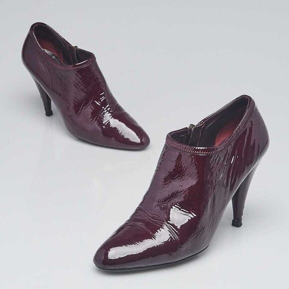 Prada Burgundy Patent Leather Ankle Booties Size 7/37.5 - Picture 1 of 4